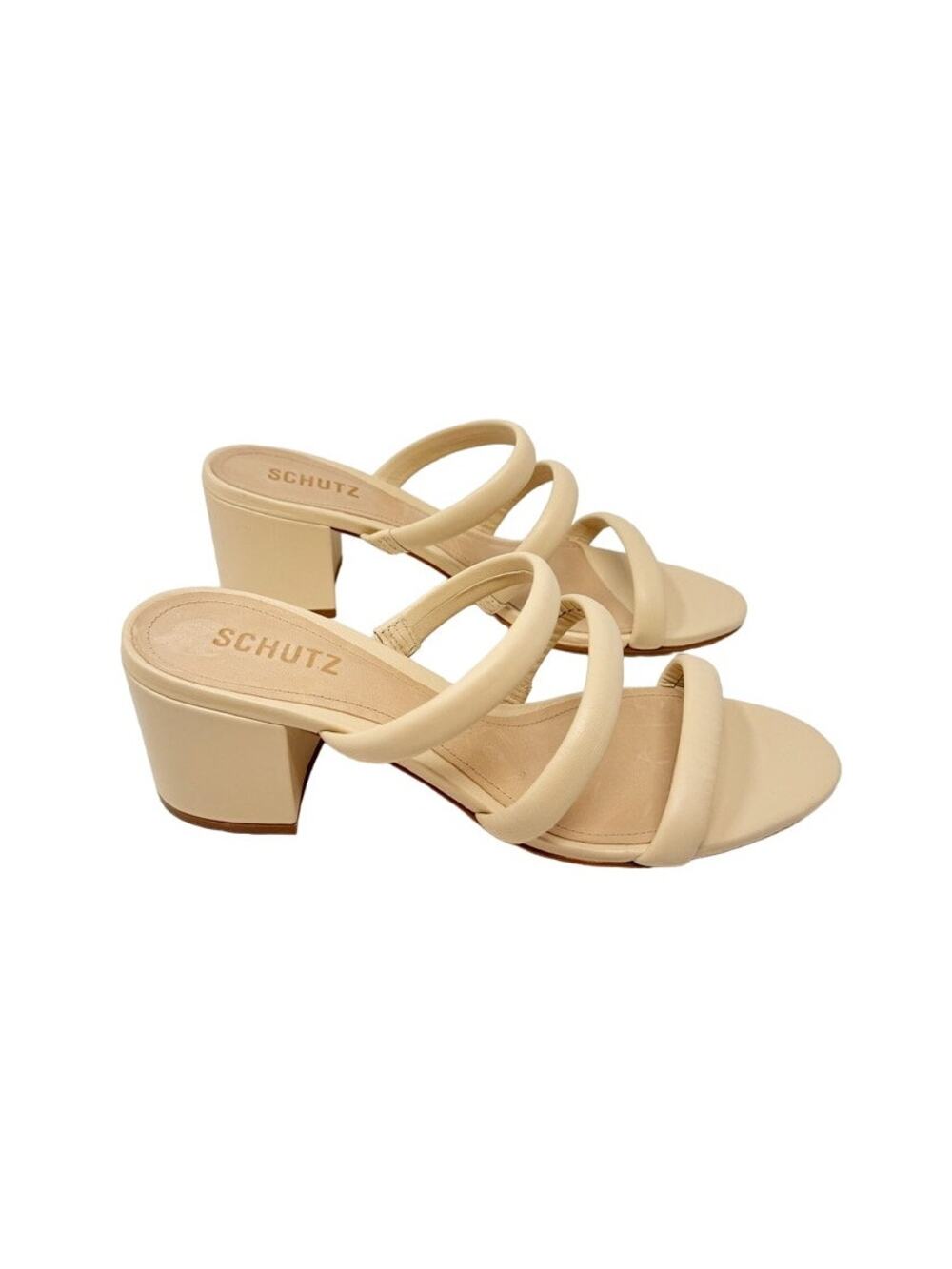 NEW Schutz Olly Mid Block Nappa Leather Strappy Sandal Cream White 10.5